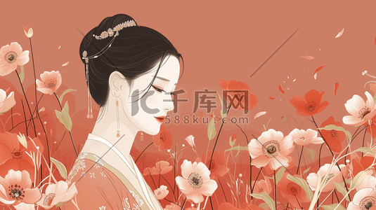 中国风古代美女赏花插画11