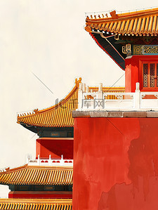 中国宫殿建筑和屋檐插画设计