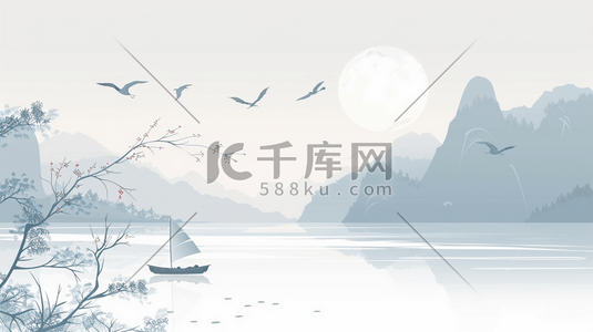 中国风水墨风景插画0