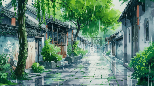 江南烟雨小镇风景插画3