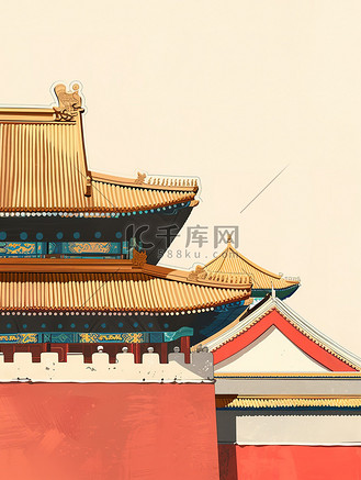 中国宫殿建筑和屋檐插画海报