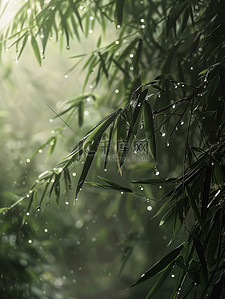雨滴插画图片_雨滴落在竹叶上春天雨水插画