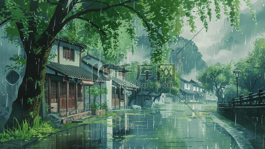 江南烟雨小镇风景插画7