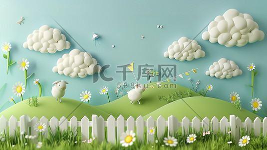 可爱羊羊插画图片_可爱的羊绿色草地3D卡通插画设计