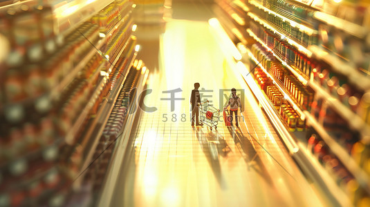 超市购物等距视图矢量插画