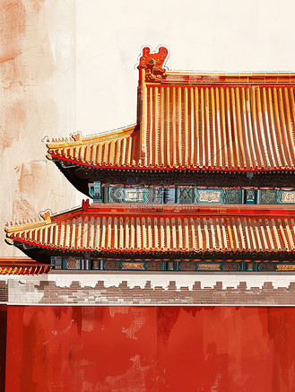插画屋檐图片素材_中国宫殿建筑和屋檐原创插画