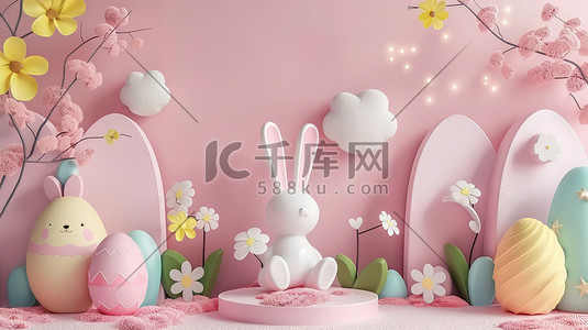 兔子粉色插画图片_柔和的粉彩复活节插画