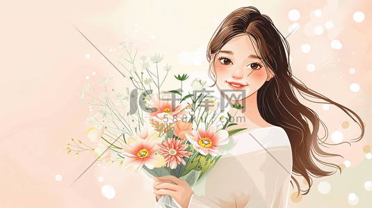 女神节2插画图片_手捧花束礼物的女性2