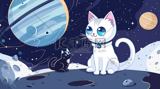 宇宙星空地球插画图片_卡通立体宇宙星空小猫咪的插画2
