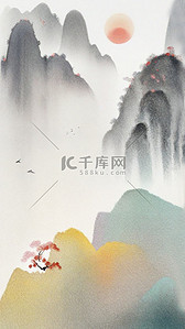 国风春天春山春景诗意山水插画