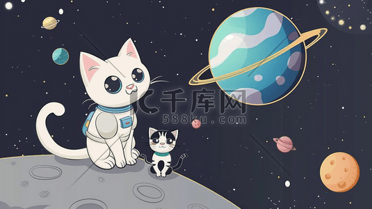 卡通立体宇宙星空小猫咪的插画5