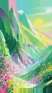 大海草山插画图片_春天国风春景上春山诗意质感山水插画素材