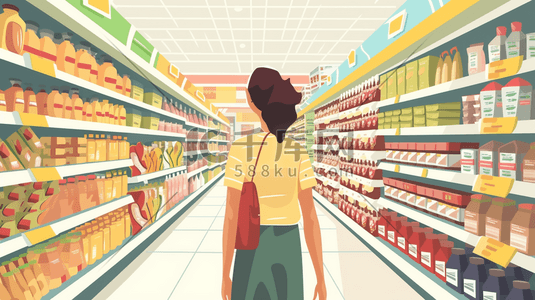 自助餐海報插画图片_逛超市的人物背影插画7