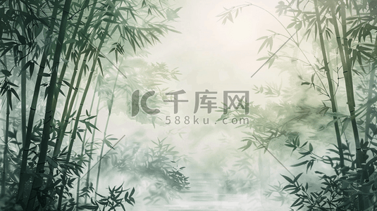 春季大自然森林里竹子风景风光的插画1