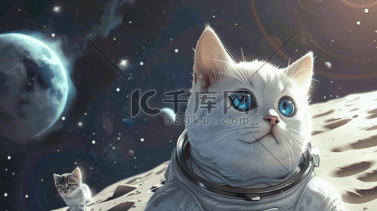 宇宙星空地球插画图片_卡通立体宇宙星空小猫咪的插画8