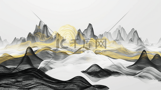 抽象太阳插画图片_新中式群山风景插画11