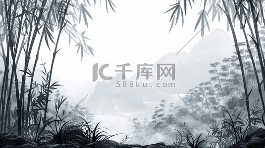 春季大自然森林里竹子风景风光的插画13