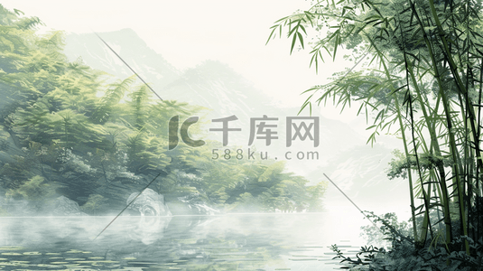 大自然森林插画图片_春季大自然森林里竹子风景风光的插画11