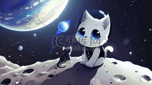 卡通立体宇宙星空小猫咪的插画9