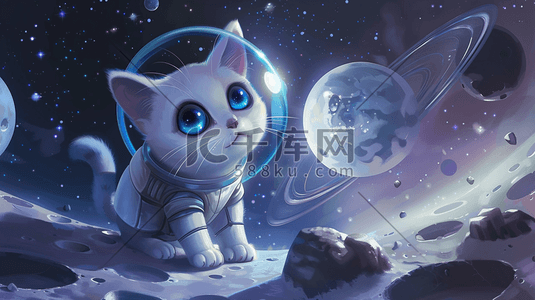 宇宙星空地球插画图片_卡通立体宇宙星空小猫咪的插画10