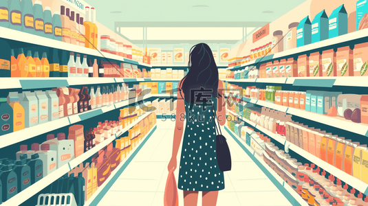逛超市的人物背影插画4