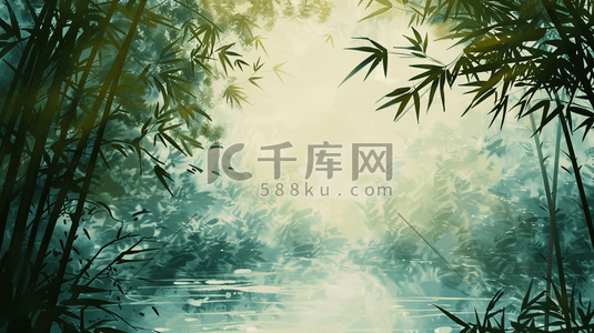 春季大自然森林里竹子风景风光的插画3