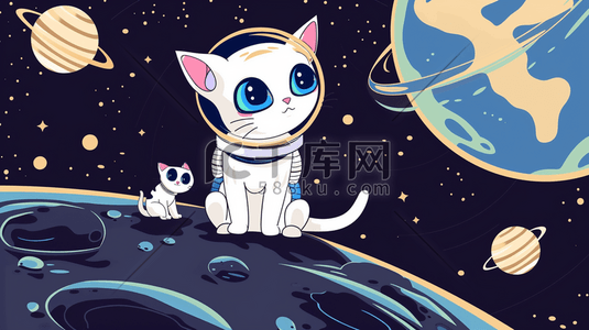 卡通立体宇宙星空小猫咪的插画3