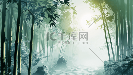 大自然森林插画图片_春季大自然森林里竹子风景风光的插画4