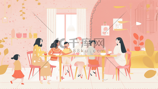 公司高端背景插画图片_粉色女神节高端女性聚会的插画4