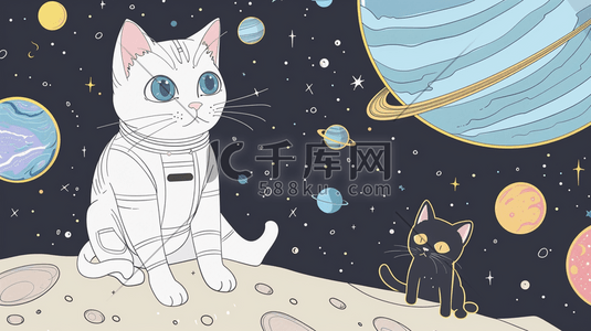 宇宙星空地球插画图片_卡通立体宇宙星空小猫咪的插画7