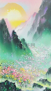 水海报插画图片_春天国风春景上春山诗意质感山水插画海报