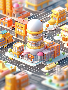 微型城市现代建筑橘黄色插画设计