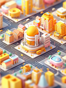 微型城市现代建筑橘黄色图片