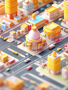 微型城市现代建筑橘黄色图片