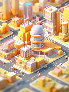 微型城市现代建筑橘黄色素材
