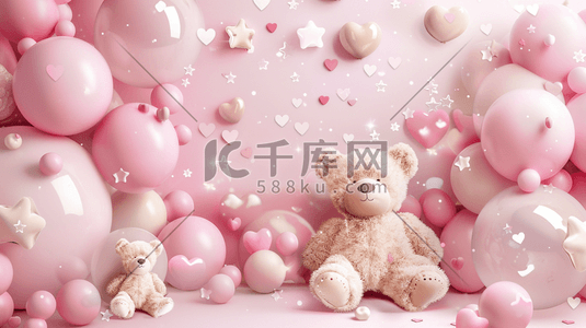 粉色唯美场景气球小熊缤纷的插画12