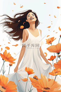 长胖表情插画图片_鲜花女人手绘插画海报妇女节