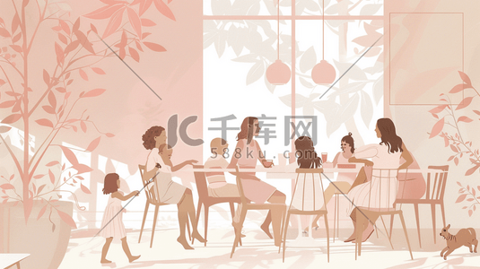 高端地产展板插画图片_粉色女神节高端女性聚会的插画6