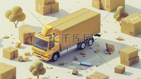 箱子动图插画图片_送货车在箱子微距场景插图