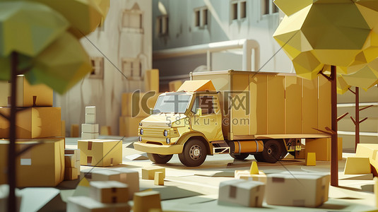 堆积的箱子插画图片_送货车在箱子微距场景插画
