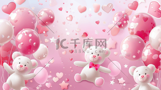 粉色唯美场景气球小熊缤纷的插画3