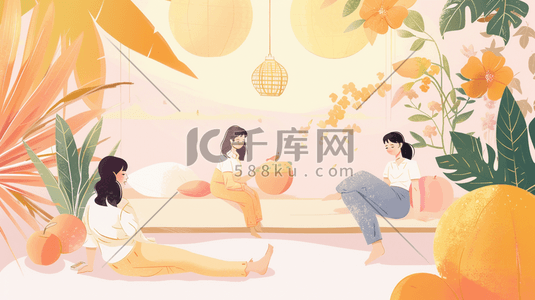 聚会插画图片_简约扁平化女性女神节聚会的插画1