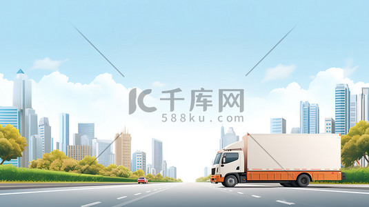 公路公路海报插画图片_高速公路上行驶货车物流车插画海报