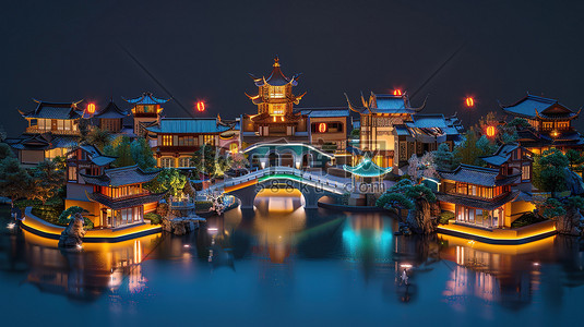 中国古代建筑小桥流水模型图片