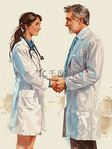 医生患者握手插画图片_医生和患者握手