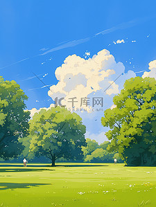 平坦插画图片_户外平坦的草原蓝天白云图片
