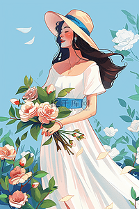 妇女节插画图片_手绘妇女节女人插画鲜花