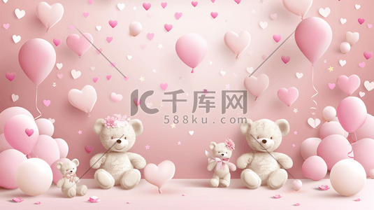 粉色唯美场景气球小熊缤纷的插画8