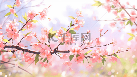 春天樱花桃花插画图片_春天樱花桃花粉色手绘唯美插画