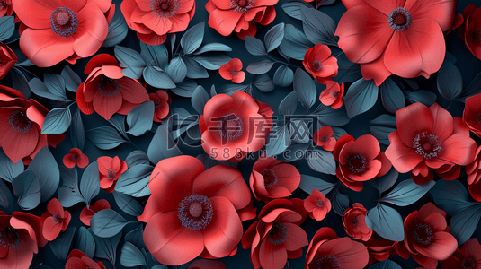 花瓣红色插画图片_红色花朵平面平铺女神节日设计的插画8